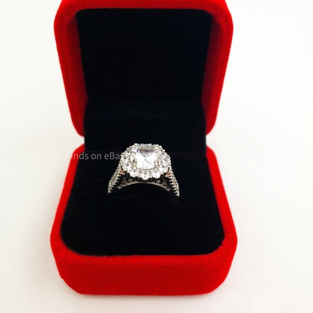 NEW 18K WHITE GOLD ROUND DIAMOND HALO RING w/Red Velvet Gift box - Picture 6 of 10